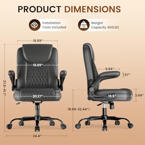 GTPLAYER PU Leather Office Chair, Home Desk Chair with Flip-up Arms, Gray