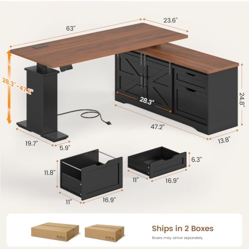 SEDETA Farmhouse L Shaped Executive Standing Desk with Storage Drawers