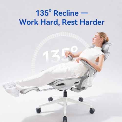 SIHOO B300 PRO Ergonomic Office Chair with Footrest, Mesh Desk Chair, White
