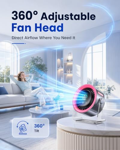 Small Desk Fan, 100-Speed Quiet Rechargeable for Office & Bedroom