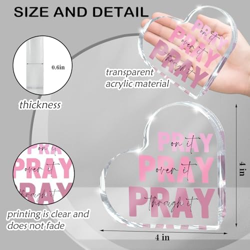 Pink Christian Gifts for Women, Pink Bedroom Decor, Pray On it Pray Over it Through it Acrylic Sign Decorative for Home Pastor Farmhouse Living Room Church Table Desk Bookshelf, St. Patrick's Day Decor