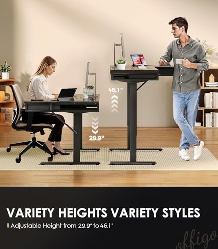 OffiGo 63 Inch L Shaped Electric Standing Desk with 4 Drawers, Black