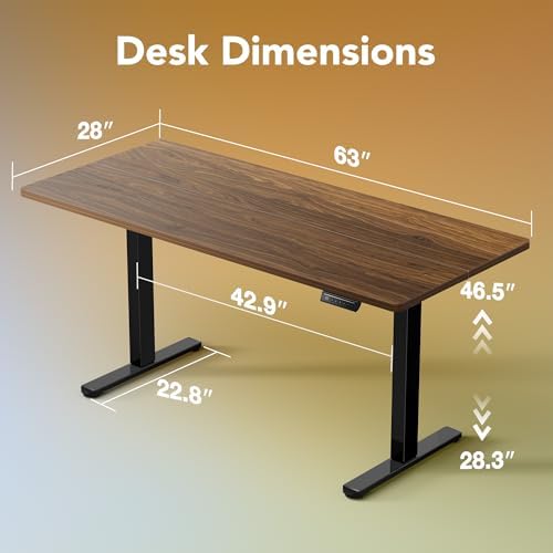 HUANUO 63x28 Inch Electric Standing Desk, Height Adjustable, Black Walnut