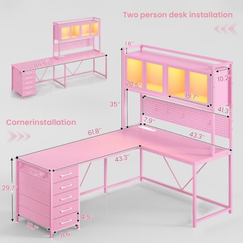 SEDETA L Shaped Gaming Corner Desk with Drawers, Hutch and Storage Shelves