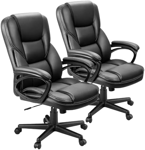 Furmax Office Executive Chair High Back Adjustable Managerial Home Desk Chair, Swivel Computer PU Leather Chair with Lumbar Support (2, Black)