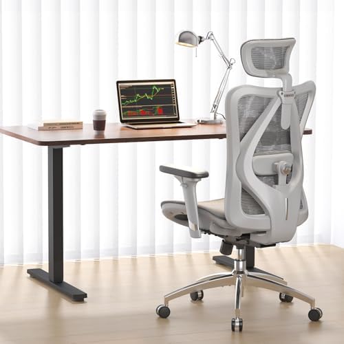 SIHOO M57 Ergonomic Mesh Office Chair, High Back Home Desk Chair with 3D Armrests, Lumbar Support and Adjustable Headrest, Comfortable Computer Chair, Hold 330 LBS-2 Packs-Light Grey