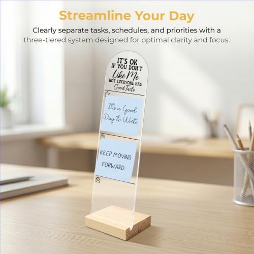 Sticky Note Holder, Monitor Memo Board, Message Board, Acrylic Desk Organizer with Wooden Base with 100Pcs Notes for Office Worker Men Women, Home Desktop and Office Desk Not Everyone Has Good Taste