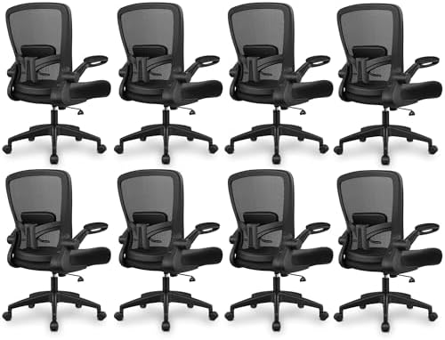 FelixKing Office Chair, Ergonomic Desk Chair Breathable Mesh Chairs Adjustable High Back Lumbar Support Flip-up Armrests, Executive Rolling Swivel Comfy Computer Chairs Home Office Black, Pack of 8