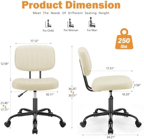 Sweetcrispy Office Desk Chair, Small Vanity Chair, Lumbar Support