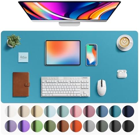 Aothia Faux Leather Desk Mat - Large Mouse Pad, Non-Slip PU Leather Blotter, Waterproof Writing Surface for Office and Home (Turquoise, 40" x 24")