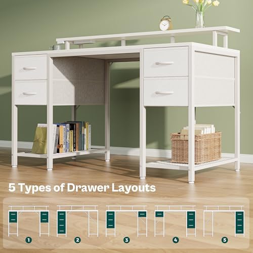 Huuger 55 inch Computer Desk with Power Outlets & 4 Drawers