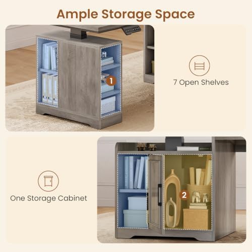 SEDETA Farmhouse L Shaped Standing Desk with Storage for Home Office (Grey)