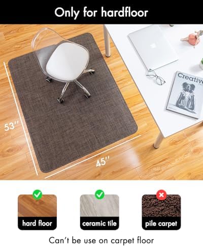 Baroyal Office Chair Mat for Hardwood Floor Under Desk Computer Rolling Chair Mat for Wood/Tile Floor Non-Slip Heavy Duty Desk Rug PVC Plastic Hard Floor Protector 45"x 53" (Dark Walnut)