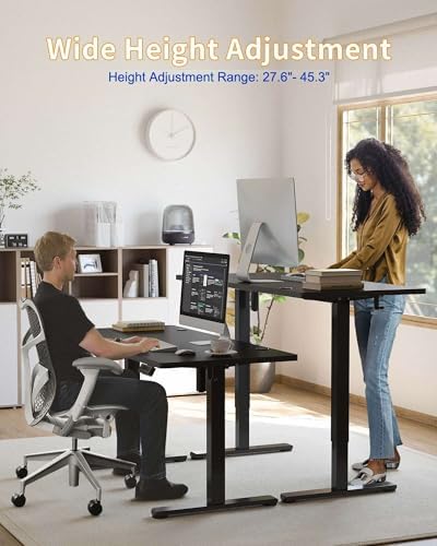 YIHAYO Electric Standing Desk, 55 x 24 Inches Stand Up Desk with Splice Board, Adjustable Height Desk, Computer Desk for Home Office, Black Frame/Black Top