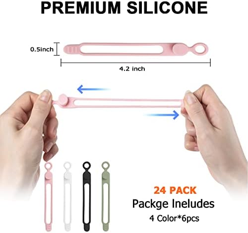 24Pcs Silicone Cable Ties, Cord Organizer Cable Management-Multi
