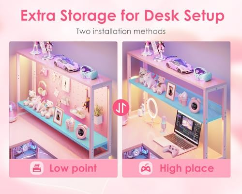 AODK L Shaped Desk Gaming Desk with LED Light & Power Outlet