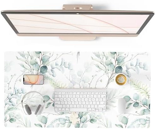 QiyI PU Leather Large Mouse Pad, 31.5" x 15.7", Eucalyptus Leaf
