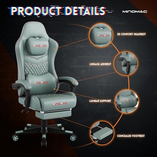 Gaming Chair,Ergonomic Computer Gaming Chair,400lb Load-Bearing,Retractable Footrest/Waist Support/Ergonomic Backrest[Spring + 4D Sponge] (Green)