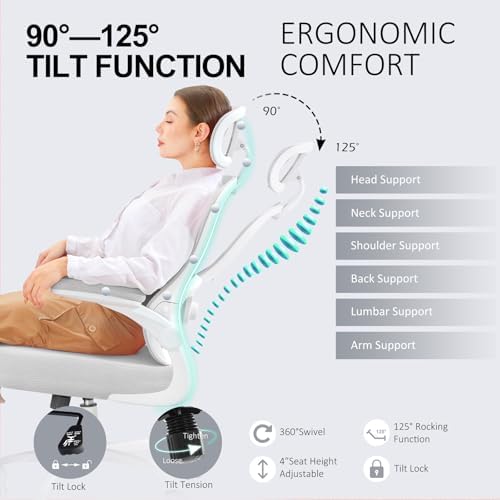 Ergonomic Office Chair,Ultra Thick Spring Cushion Desk Chair,Grey