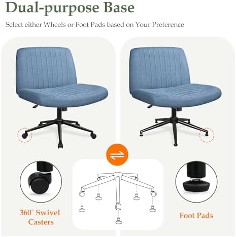 Orange Factory Criss Cross Chair, Wide Wheel Vanity Seat, Blue Dual Base