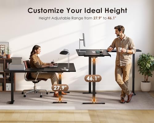 OffiGo 71 Inch Reversible L Shaped Electric Standing Desk, Black