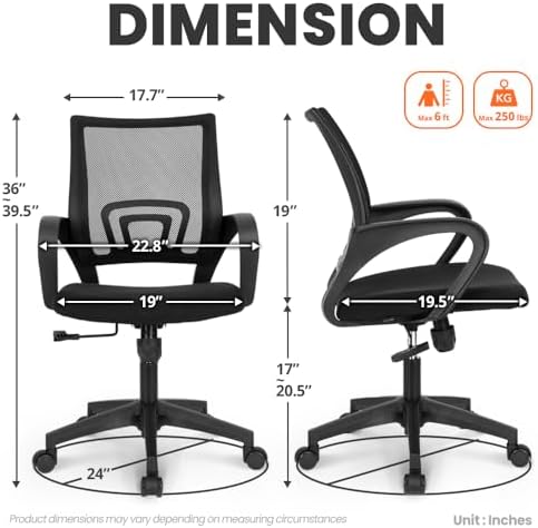 NEO CHAIR Office Computer Chair Ergonomic Mid-Back Mesh Desk Chair, Black
