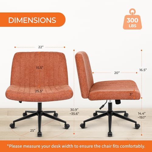 Orange Factory Criss Cross Chair, Wide Wheel Vanity Seat, Brown Dual Base