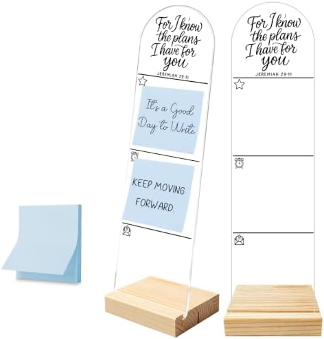 Monitor Memo Board, Sticky Note Holder, Message Board, Acrylic Desk Organizer with Wooden Base with 100Pcs Notes for Home Desktop and Office Desk I Know The Plans I Have for You