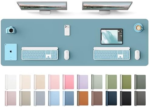 YSAGi Leather Desk Protector, Office Mat, Large Mouse Mat, Non-Slip PU Leather Blotter, Laptop Desk Mat, Waterproof Writing Pad for Office and Home(Aquamarine, 63" x 17.2")