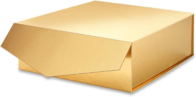 Gift Box with Lid 9x9x3.4 Inches, Gold Groomsman Proposal Box with Magnetic Closure for All Occasion(Glossy Gold)