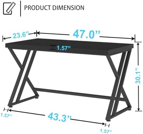 LVB Black Modern Computer Office Desk Metal & Wood Writing Desks 47 Inch