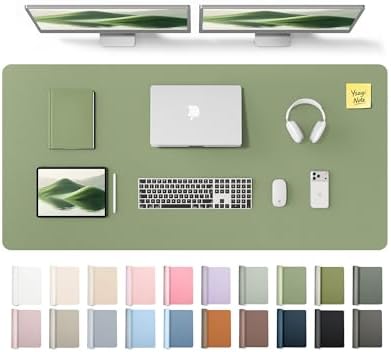 YSAGi Leather Desk Pad Protector, Office Desk Mat, Large Mouse Pad, Non-Slip PU Leather Desk Blotter, Laptop Desk Pad, Waterproof Desk Writing Pad for Office and Home (Bamboo Green,55" x 24")