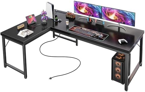 Huuger 55 Inch L Shaped Desk with Power Outlets & 0.95 Inch Thicker Desktop