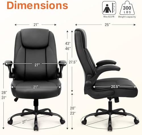 NEO CHAIR Office Desk Chair, High Back PU Leather with Flip-up Arms, Black