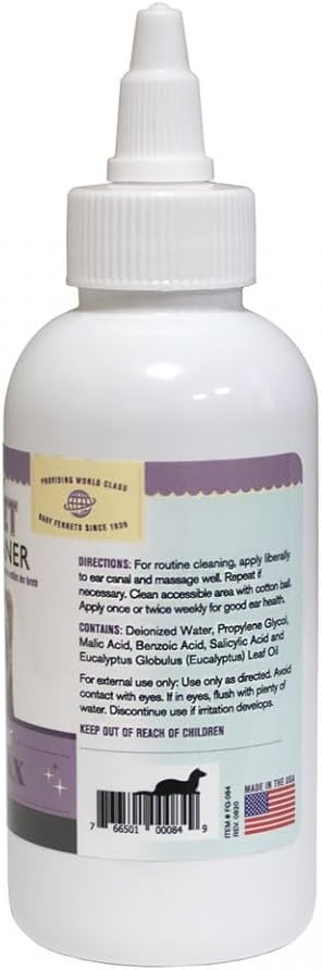 Marshall Ferret Ear Cleaning Solution – 4 oz – Gentle Formula to Remove Dirt and Wax – Contains Eucalyptol to Support Healthy Ear Tissue – No Swabs Needed