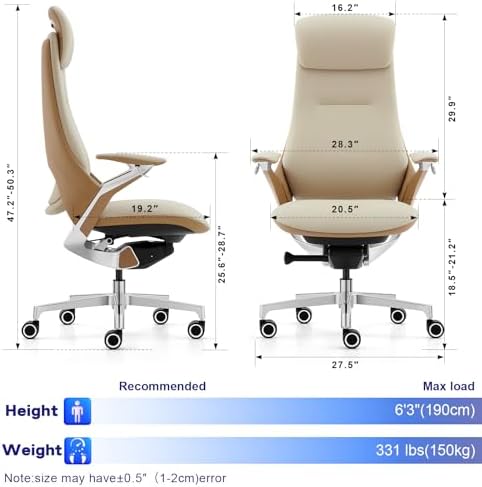 Genuine Leather Executive Office Chair，Top-Grain Cowhide, Ergonomic Design