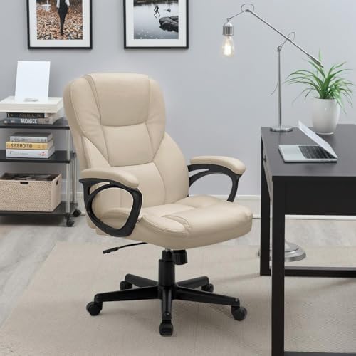 Furmax Office Executive Chair High Back Adjustable Managerial Home Desk Chair, Swivel Computer PU Leather Chair with Lumbar Support (2, Beige)