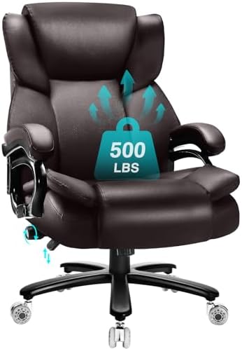 500lbs Big and Tall Office Chair with Dual Rubber Wheel and Pocket Spring Cushion, Comfy Heavy Duty Office Chair for Low Back Pain Relief, Large Executive Desk Chair with Adjustable Lumbar Support