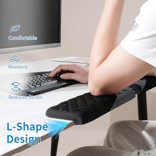 MEKASS L-Shaped Desk Elbow Pad for Desk, Memory Foam Elbow Support Padding with Non-Slip, Ergonomic Desk Edge Cushion, Wrist Comfort Support for Office Home 2 Pcs (Diamond Black)