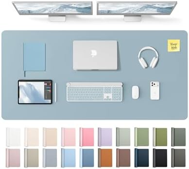 YSAGi Leather Desk Pad Protector, Office Desk Mat, Large Mouse Pad, Non-Slip PU Leather Desk Blotter, Laptop Desk Pad, Waterproof Desk Writing Pad for Office and Home (Ice Blue,55" x 24")