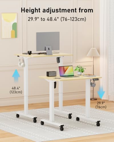 32" Small Rolling Electric Standing Desk Adjustable Height for Home Office