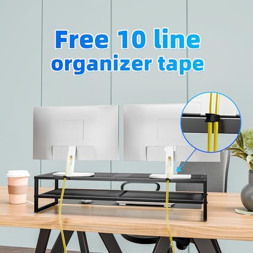Simple Trending 2-Tier Dual Monitor Stand with Mouse Pad, Metal, Black