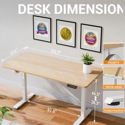 Veken 55 Inch Large Electric Standing Desk, Gaming Table, Nature