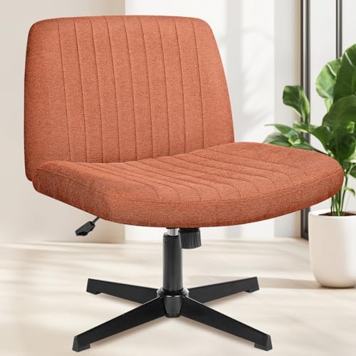 NEO Chair Criss Cross Chair No Wheels, Armless Cross Legged Office Desk Chair, Vanity Makeup Fabric Computer Comfy Adjustable Swivel Ergonomic Living Bedroom for Home Office (Fabric Brown)