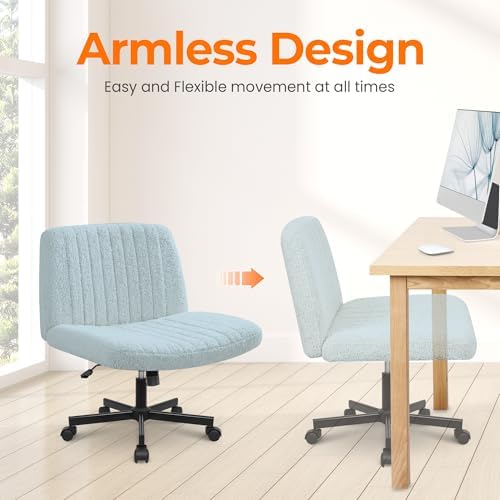 NEO CHAIR Criss Cross Chair with Wheels, Wide Comfy Desk Seat, Teddy Blue