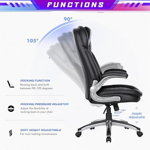 COLAMY Executive Office Chair with Thick Bonded Leather (Black-6686, Set of 2)