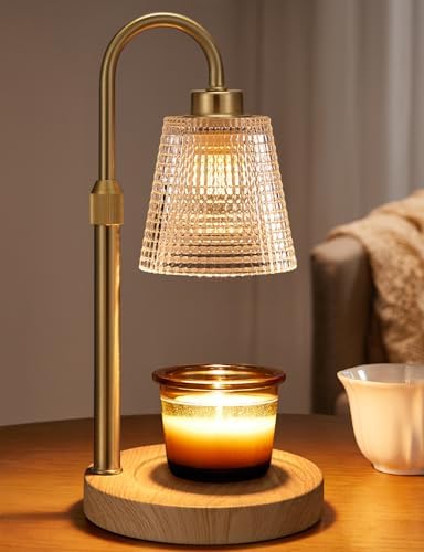 Wood Color& Clear Candle Warmer Lamp with Timer, Dimmable Candle Warmer for Jar Candles, Height Adjustable Wax Melts Warmer, Birthday Gifts for Women Mom, House Warming Gifts New Home Decor