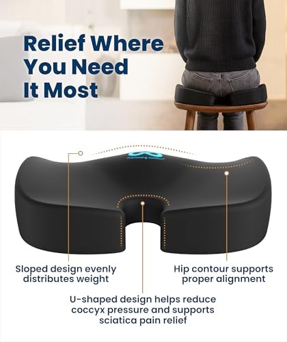 Everlasting Comfort Doctor Recommended Memory Foam Seat Cushion for Office Chairs & Car - Ergonomic Office Desk Accessories - Cushions for Tailbone Pain Relief, Sciatica (Black Airflow, Large)