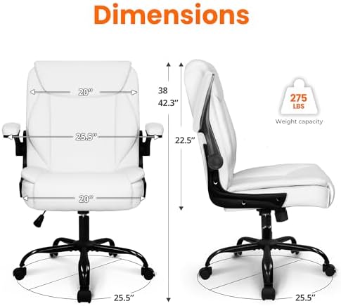 NEO CHAIR PU Leather Office Desk Chair with Adjustable Arms, White