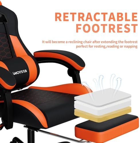 Gaming Chair with Massage,Ergonomic PC Gaming Chair with Footrest Comfortable Headrest and Lumbar Support,High Back Game Chair PVC Leather,300LBS (Black&Orange)